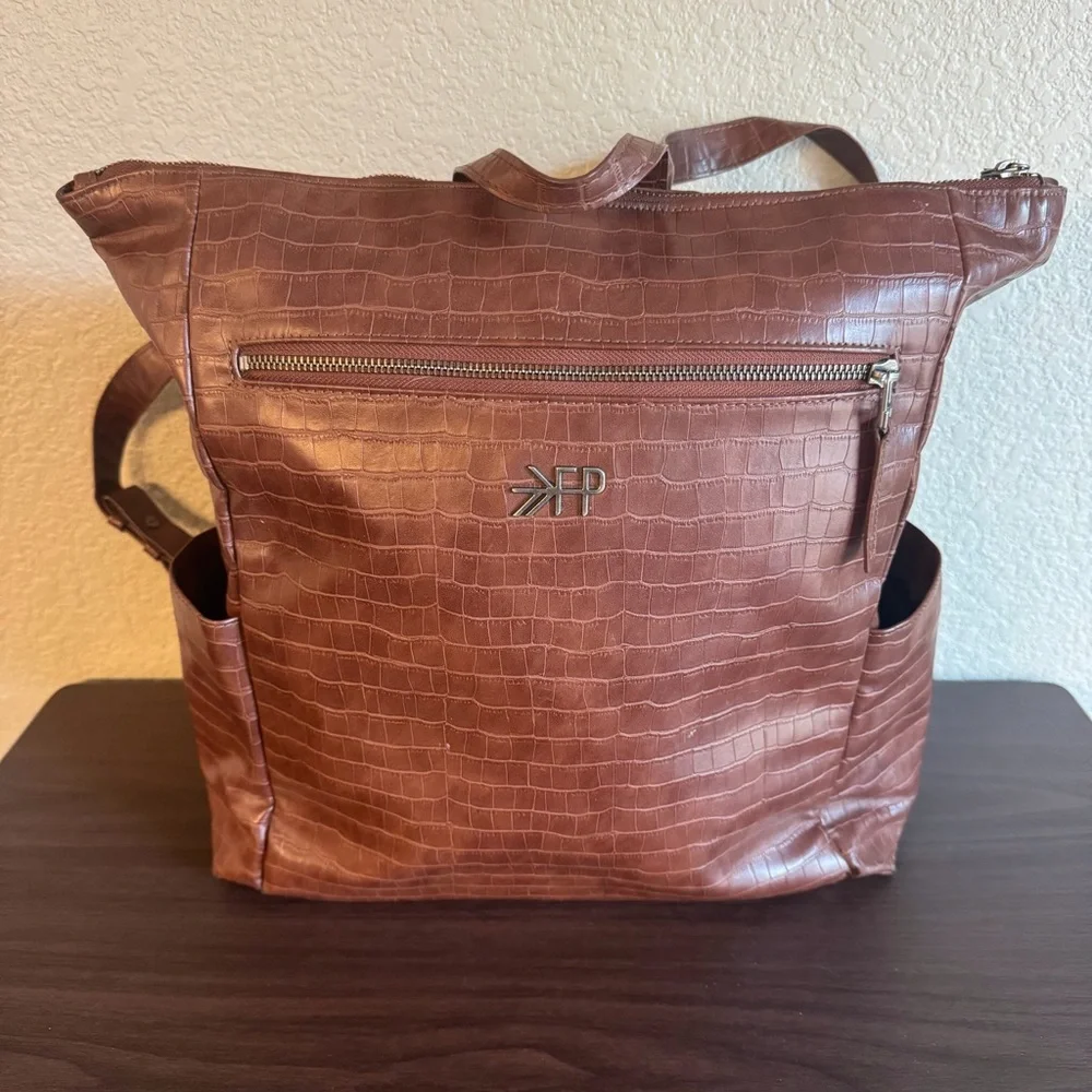 Freshly Picked Classic‎ Diaper Bag Backpack Brown Croc Embossed Vegan Leather